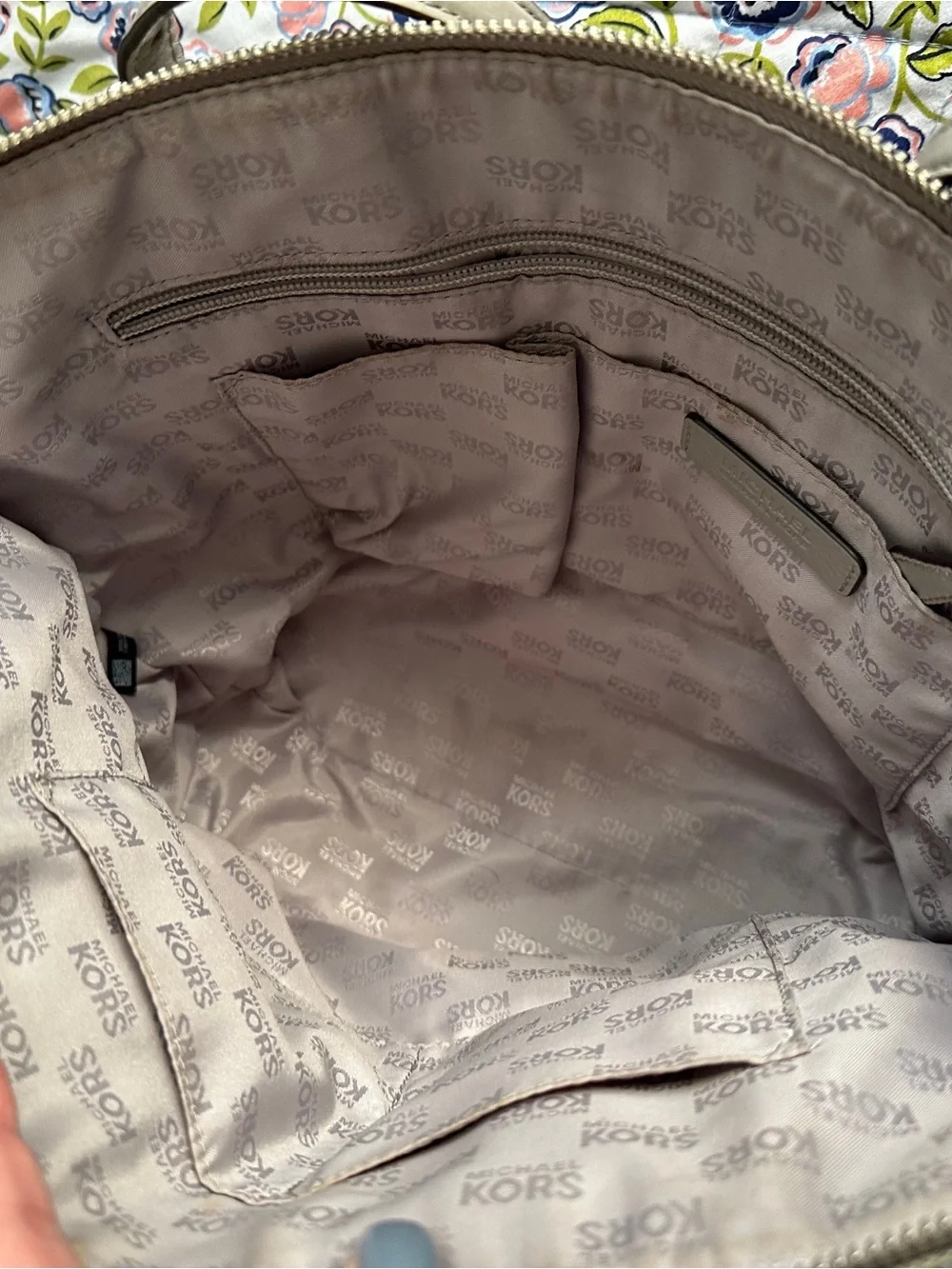 Michael Kors Grey MK Logo Tote with Silver Tone Charm